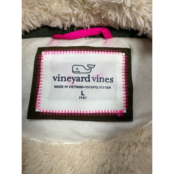 Vineyard Vines Teddy Fleece Snap Pullover Girls size L (14) Off White Pink Green - Picture 12 of 13